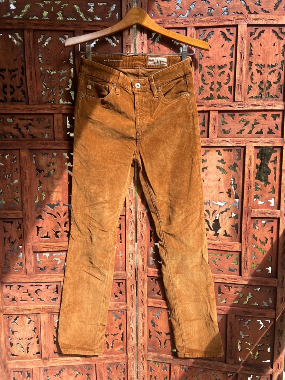 AG-Ed MARI Denim High-Rise Slim Straight Corduroy Pants - Caramel